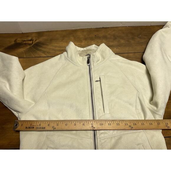 The North Face Apex Jacket Small Beige Faux Leather Full Zip Fleece Logo - Picture 10 of 16